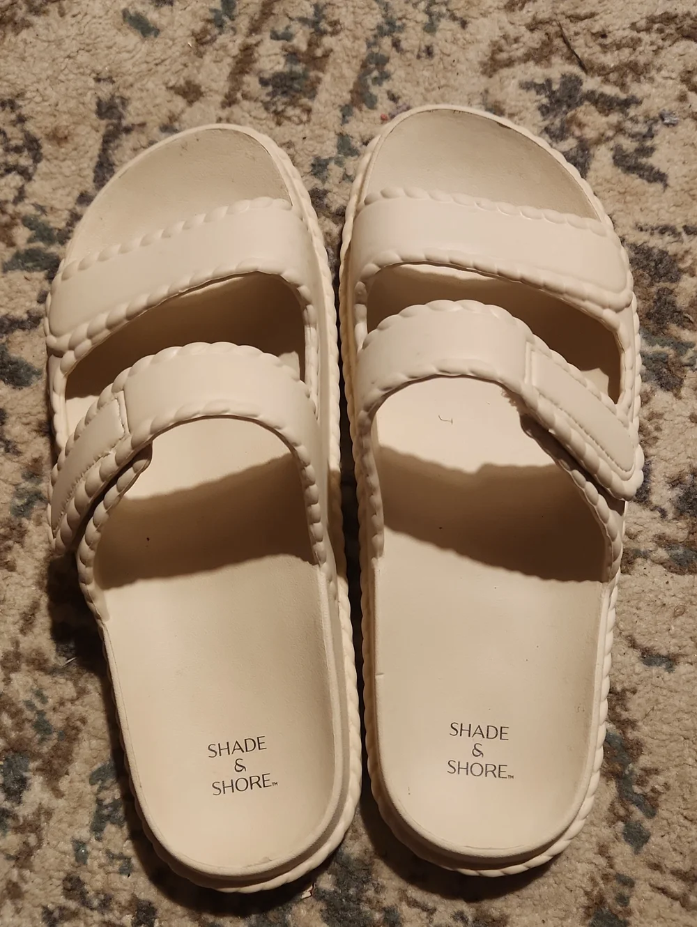 Shade & Shore Womens Cream Double-Strap Slide Sandals